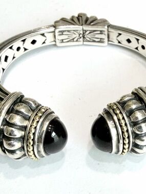 LAGOS Silver Cuff Bracelet with Black Onyx Accents